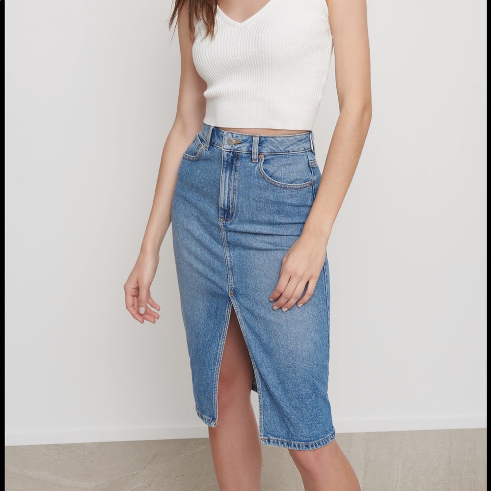 Dynamite denim midi skirt with slit